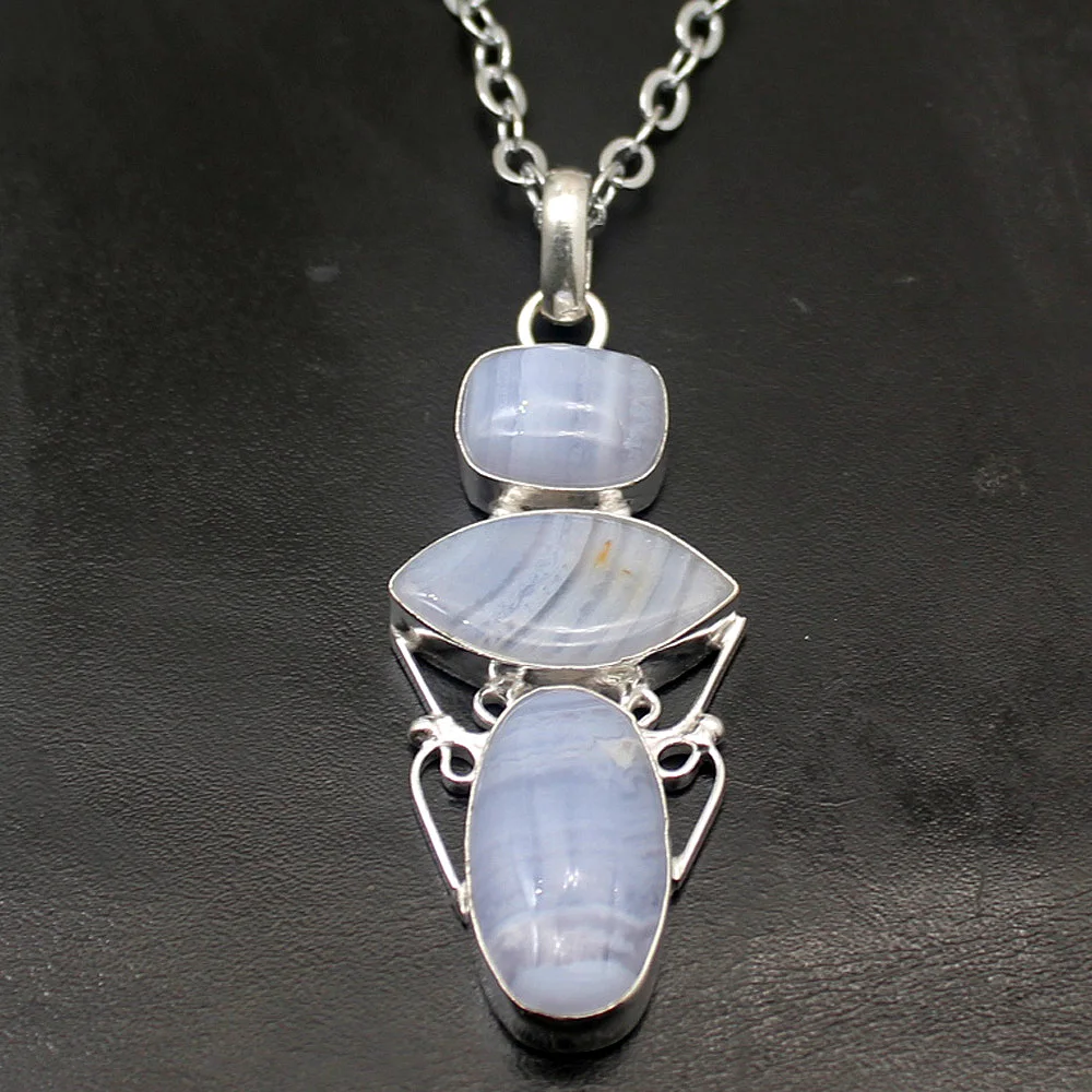 

Fashion Hermosa Magic Botswana Agate925 Sterling Silver Charms Necklace Pendants AK89