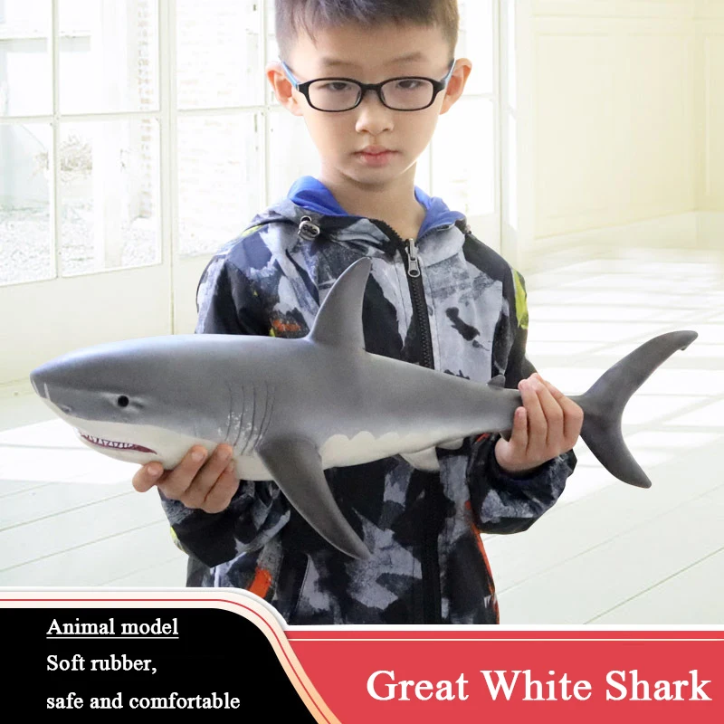 Action Figures Sea Life Animals Soft Great White Shark Big Shark Model 55cm Lifelike Children Educational Toys For Kids Gift F4