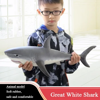 

Action Figures Sea Life Animals Soft Great White Shark Big Shark Model 55cm Lifelike Children Educational Toys For Kids Gift F4