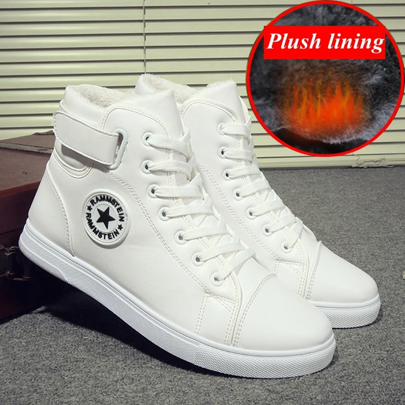 

2018 Winter Leather Snow Boots Men Waterproof Boots Fashion High-Top Plush Lining Winter Shoes Men Lace-up Hip hop Casual Shoes