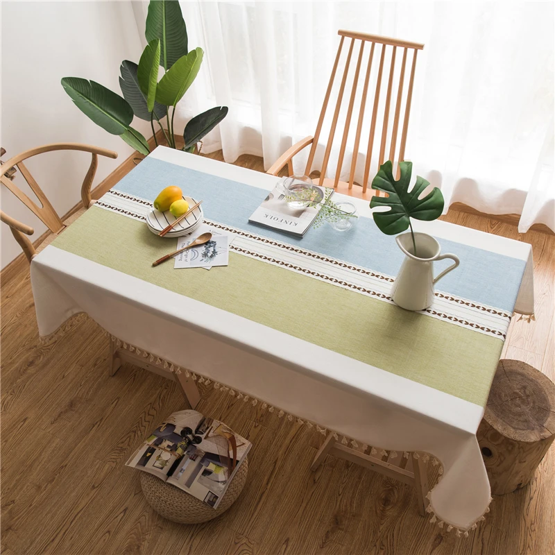  Square Dining Table Cloth with Tassels Rectangle Tablecloth for Wedding Party Cotton Linen Kitchen 