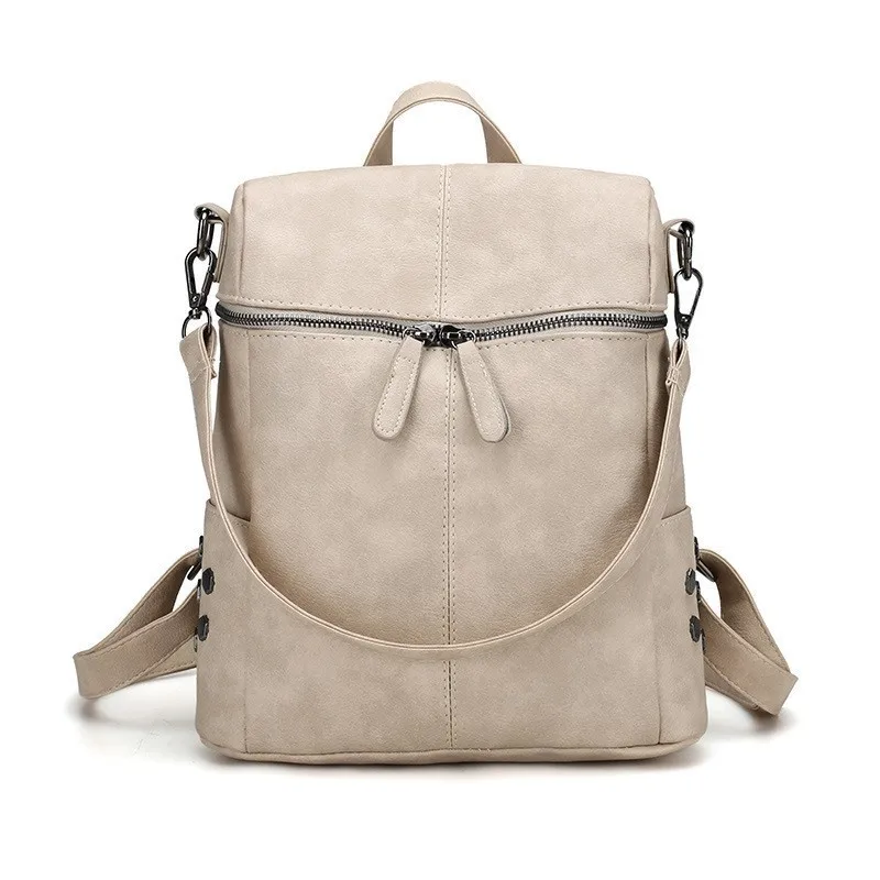 Herald Модный женский рюкзак, однотонные женские сумки на плечо, большие качественные кожаные школьные сумки для девочек-подростков, винтажная задняя Сумка - Цвет: Beige