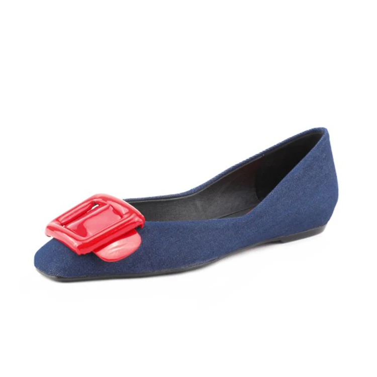 Femmes En Denim Robe Décoration Métal Doux Appartements blue Casual Automne Mariage Chaussures Printemps 2019 Black Bleu Mljuese Couleur De Parti 58xSZ