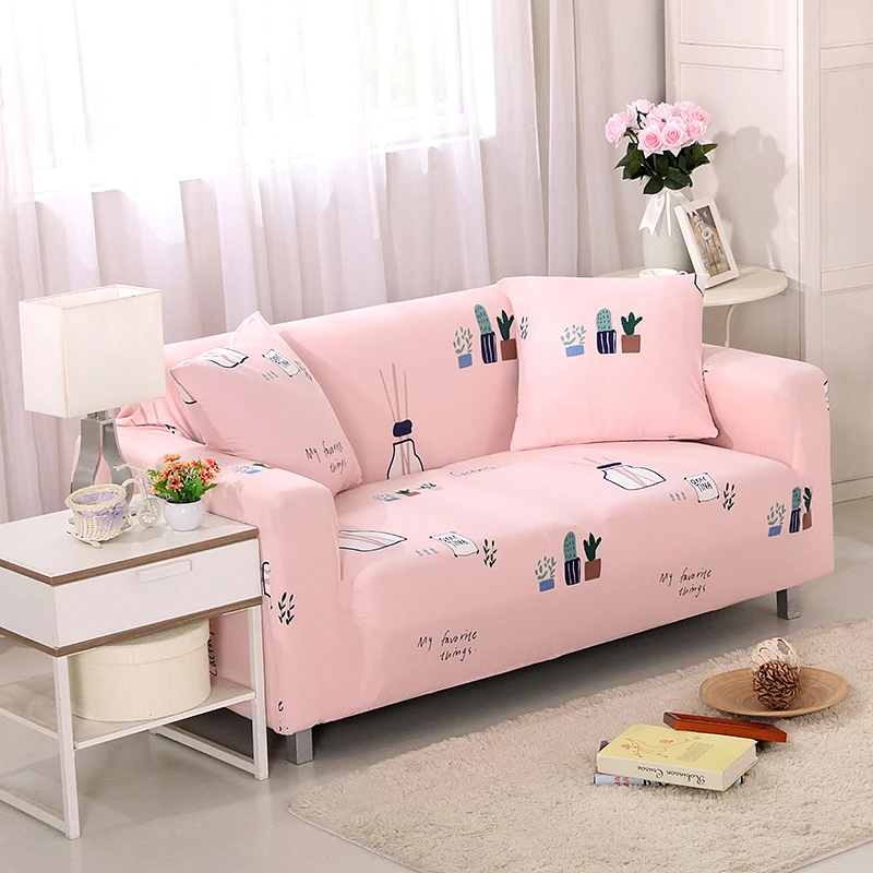 Plants Elastic Sectional Sofa Covers Pink Universal Stretch Sofa
