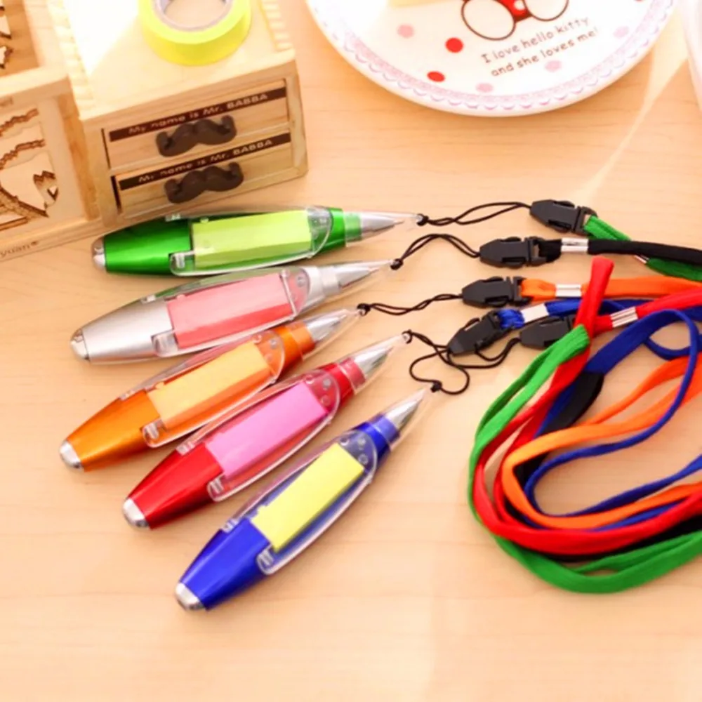 

Multifunctional Ballpoint Pen With Memo Pad Lanyard Sticky Notes LED Light Pen Cute Creative Stationery School Office Supplies
