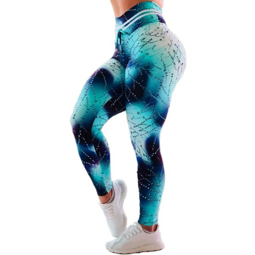 

Europe America 3D Ruching Push Up Leggings Women Water Droplets Print Anti Cellulite Scrunch Pants Casual High Waist Pants 2019