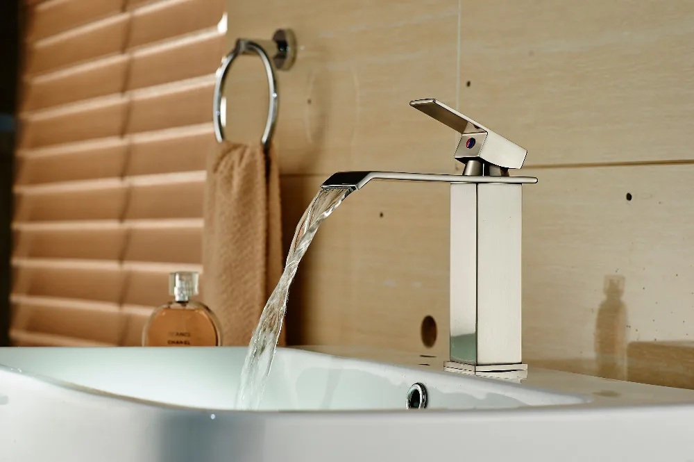 

High Quality Nickel Brush Bathroom Basin Faucet Square Sink Mixer Single Handle