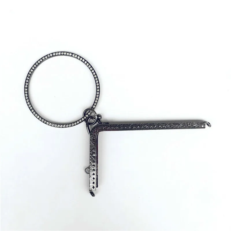 

Silver,Gunmetal Tone Metal Frame Handle Bag L Shape Flower Pattern Delicate Crystal Kiss Clasp Bangle Clutch Lock Accessories