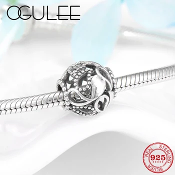 

925 Sterling Silver round Openwork flowers bird fine beads accessories Fit Original European Charm Bracelet DIY Jewelry making