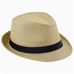 Модная летняя шляпа для женщин и мужчин, джазовые шапки Панама Мужская Гангстерская шляпа, Пляжная соломенная Солнцезащитная шляпа с резинкой - Цвет: Yellow Straw