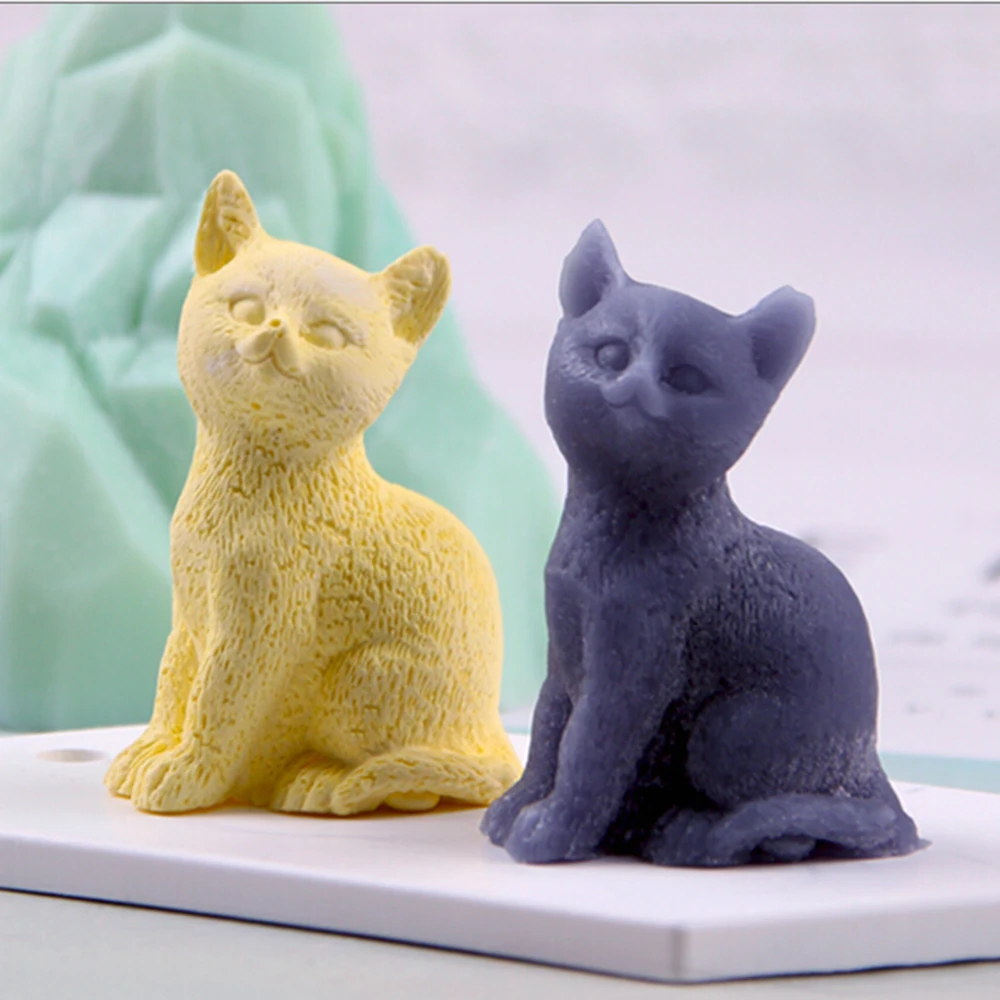 3D Standing cat Silicone Mold Chocolate Cake Decorating Candle  Mold Soap Mold