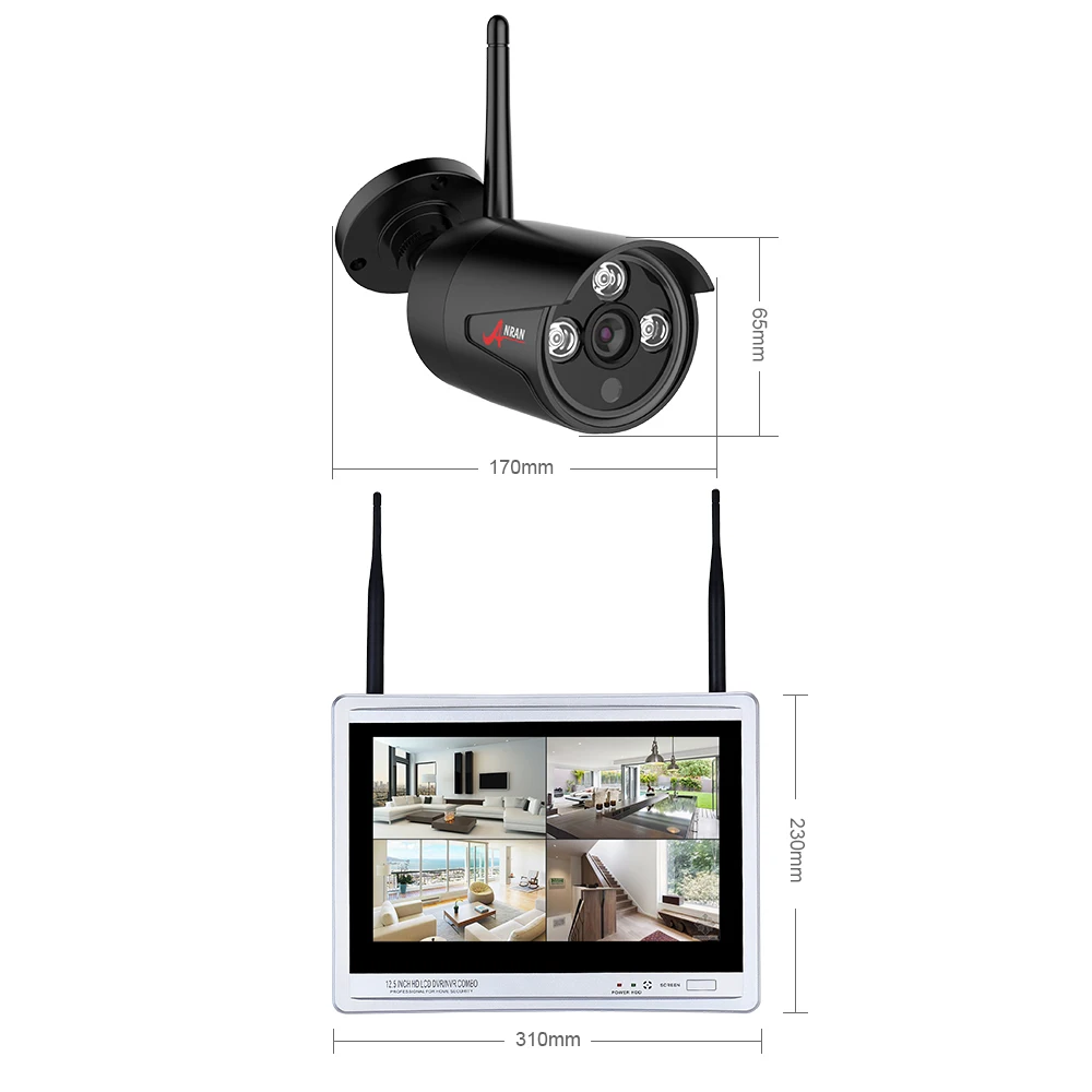  ANRAN 4CH CCTV System Wireless 1080P 12 Inch NVR Security Camera System With 2MP Outdoor Wifi IP Ca - 32803393884