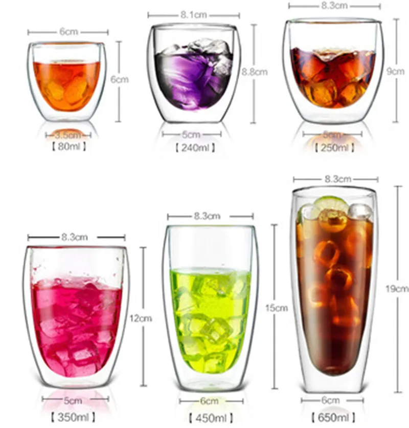 Двойными стенками стеклянные кофейные кружки чашки для чая и кружки пивные очки креативная посуда для напитков 24 стиля