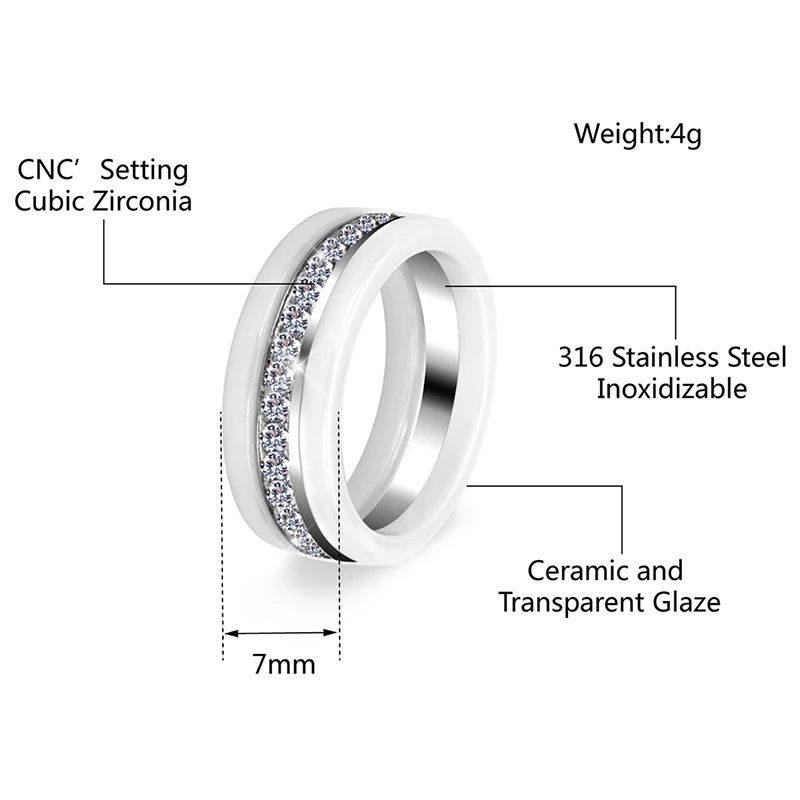 New Fashion Jewelry 3pcs/Set Trendy Ring With Half Circle Bling Drilling White Color Gift For Women Girl Healthy Ceramic Rings
