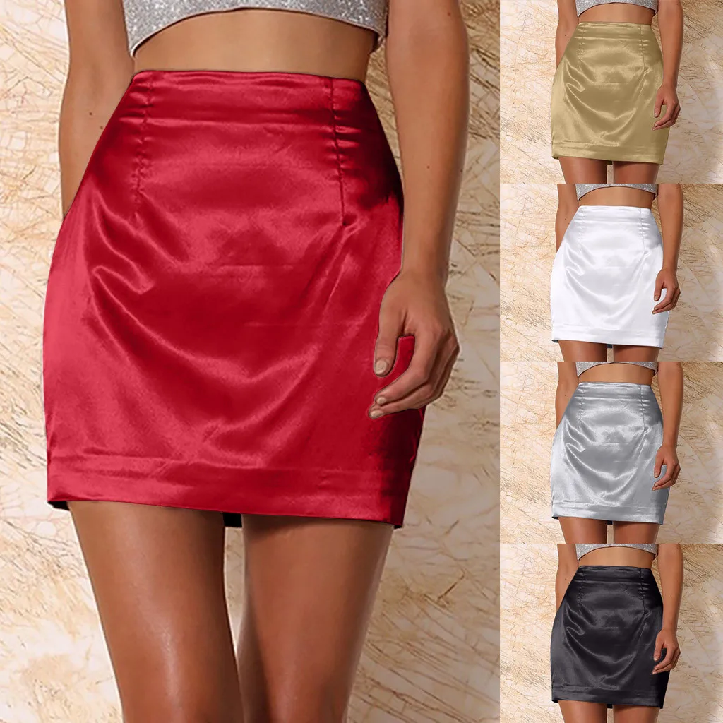 

2019 Women Ladies Fashion Solid Sexy Satin Smooth Zipper Mini Skirt New Goods 20