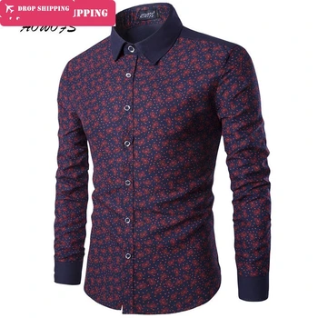 

Dropshipping Camisa Masculina 2018 Men's Fashion Slim Fit Casual Shirt Men's Long Sleeve Shirts Printing Men Shirt, Asian Size
