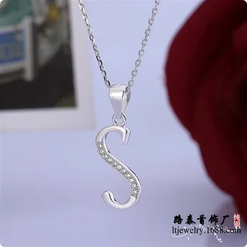 

BLAL019 Lady silver necklaces chains with S letter pendants zircon jewelry, free shipping