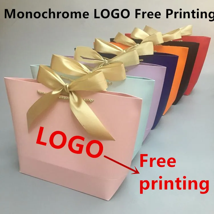 

100PCS/LOT Monochrome LOGO Free Printing No Money Paper Bag Gift Bag Shopping Bag 10 Color 5 Size Available Carrier Bag