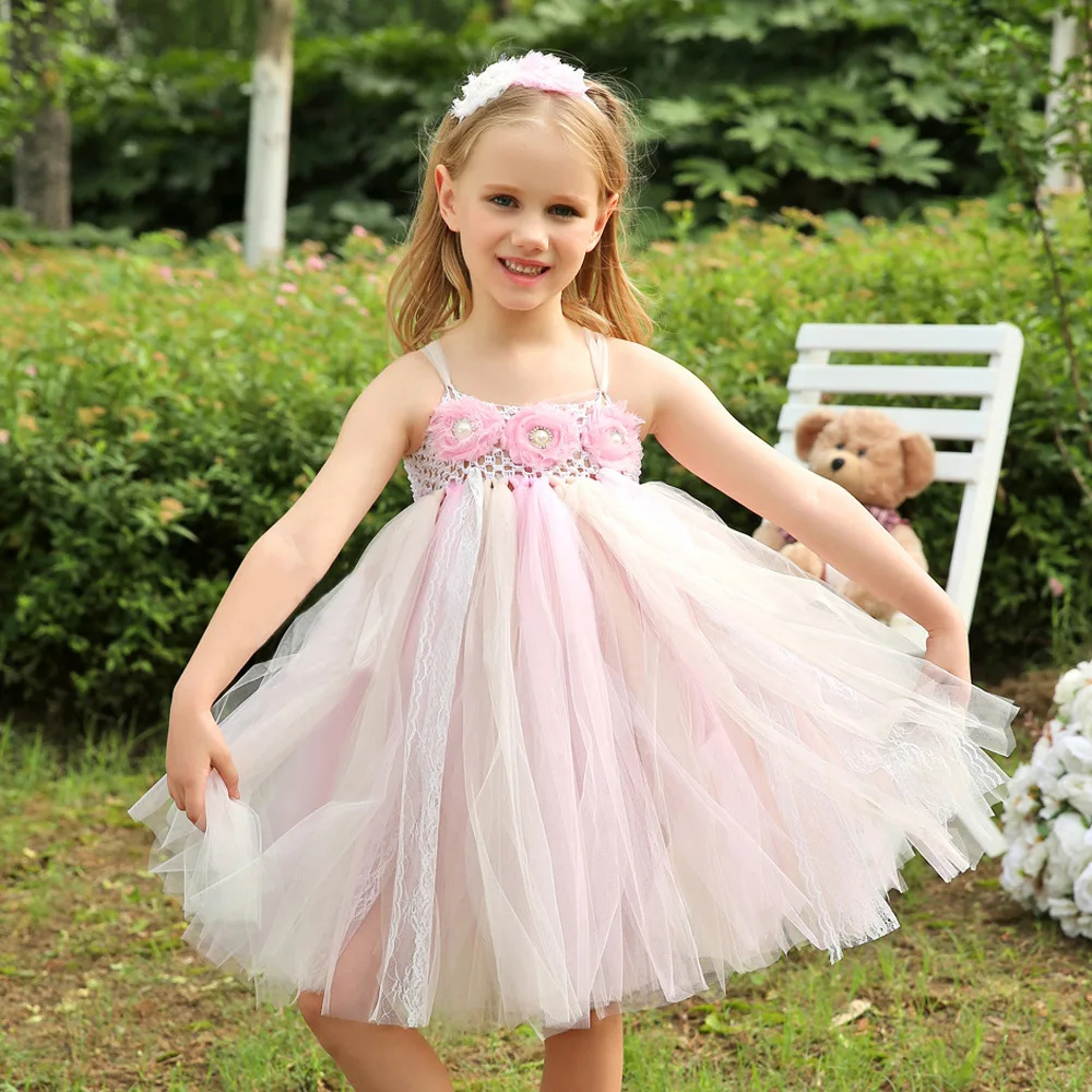 High Quality Peach Color Flower Girl Dress With Coral Pink
