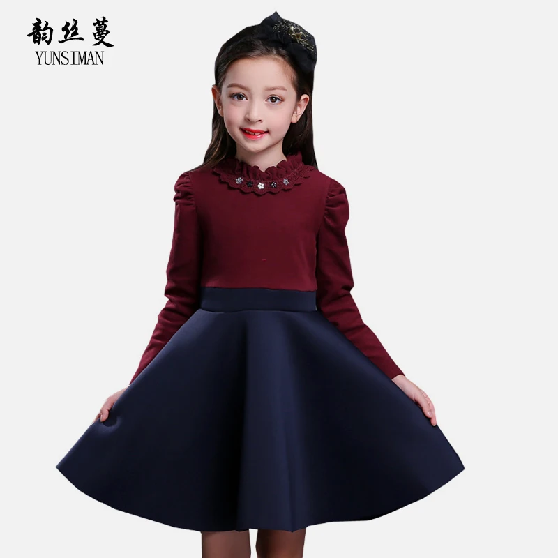 

Kids Long Sleeve Dress Size 3 4 6 8 10 to 12 Y Add Wool Patchwork New Red Party Dresses Girls Winter Warm Winter Clothes 53M1B
