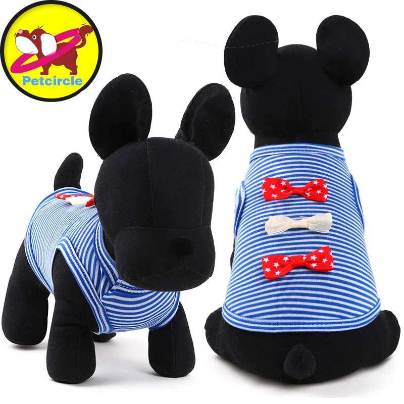 Petcircle New Spring 100 Cotton New Puppy Bow Striped Pet Vests Shirt