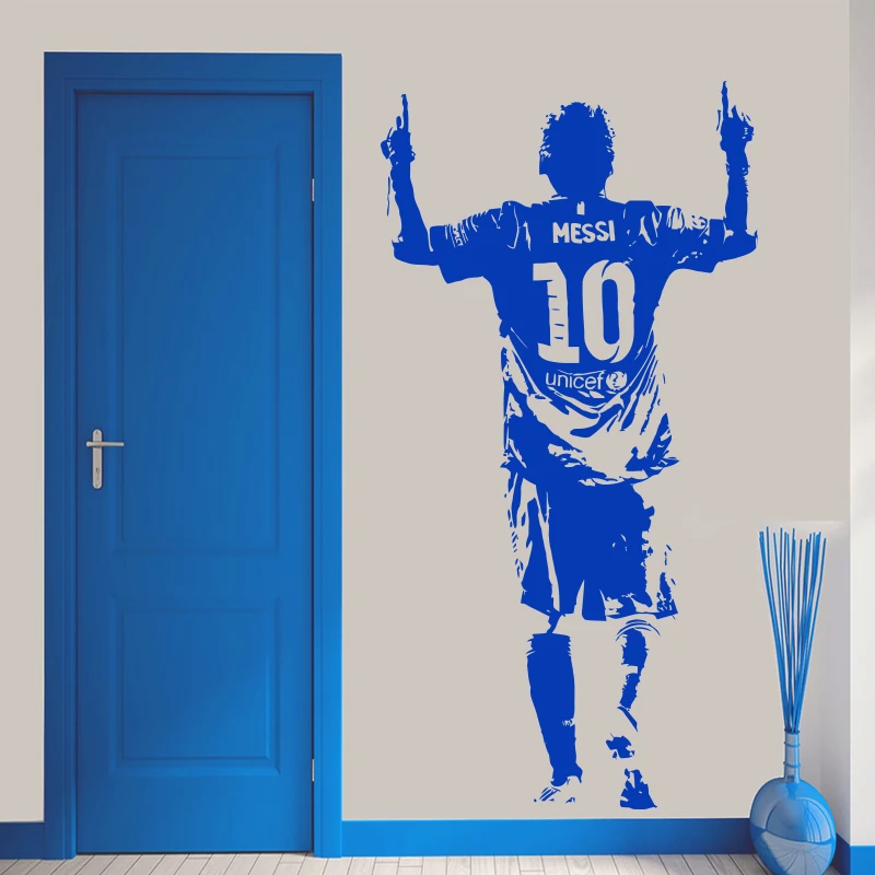 Cena Nowy projekt Lionel Messi rysunek naklejki ścienne winylowe dekoracje dla domu diy gwiazda futbolu naklejki piłka nożna sportowiec dla dzieci pokój