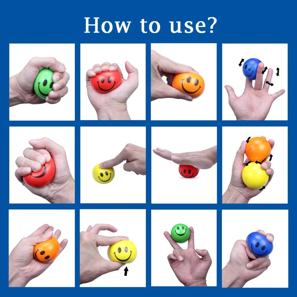 Happy Smile Face Bouncy Relaxable Squeeze Ball Stress Relief Have Fun Toy  Set Of 12Pcs (2)