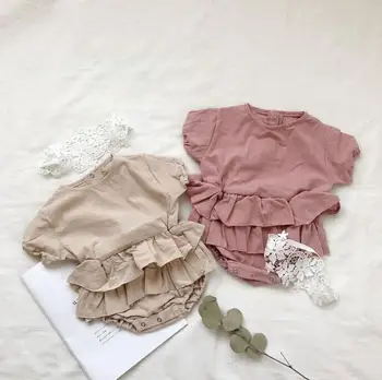 

High Quality New Arrive Kids Girls Romper Lotus Lace Baby Ruffle Romper Short Sleeve Jumpsuit Summer Newborn Wholesale Clothes