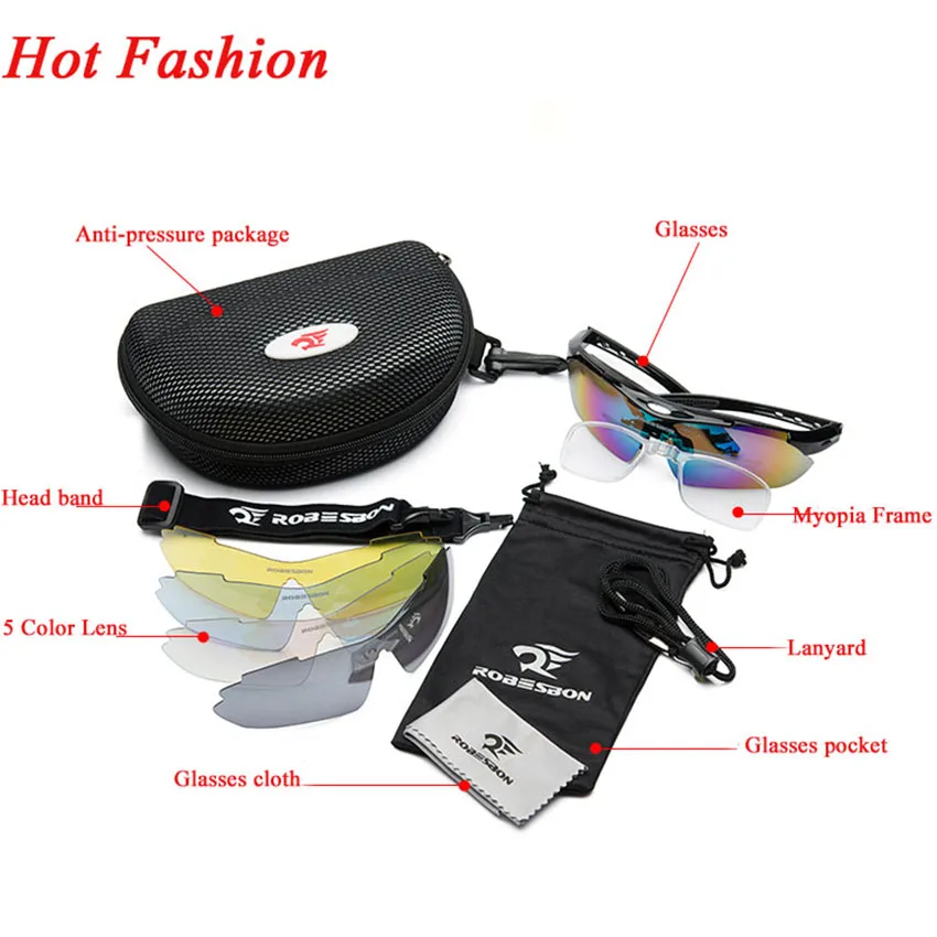 

ROBESBON Men Women Cycling Eyewear Sunglass Outdoor Cycling Glasses Bicycle UV400 Sports Sun Glass Riding 5 Lenses original Box