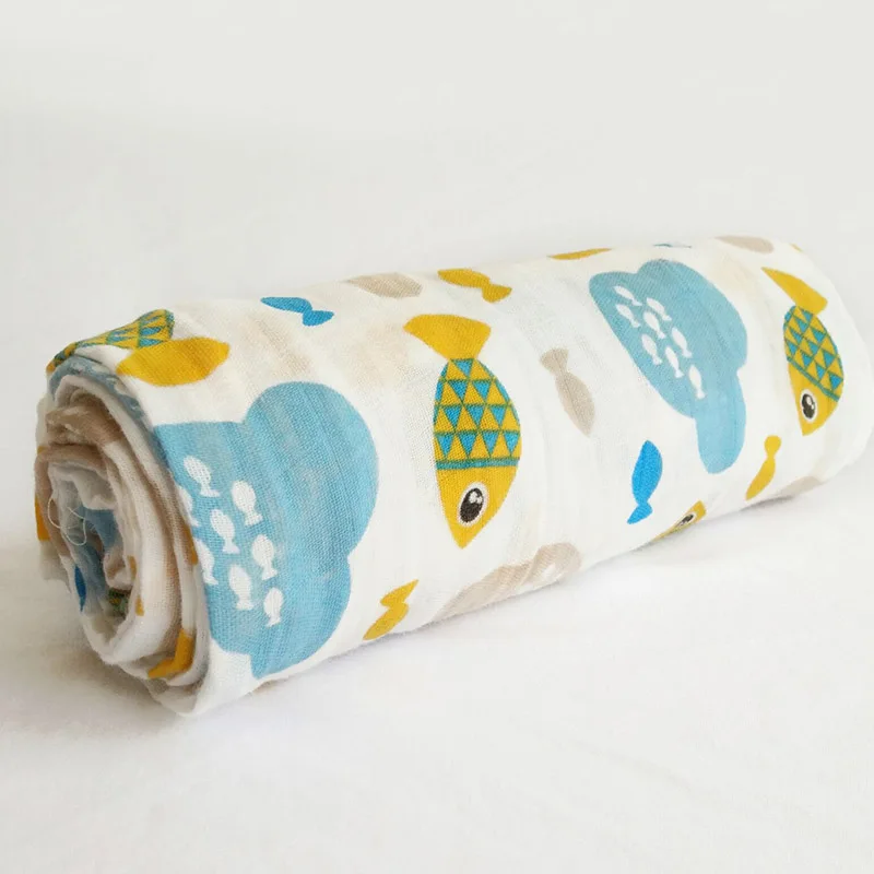 Baby Muslin Blanket Baby Swaddle Cartoon Printed Cotton Soft Breathable For Newborn