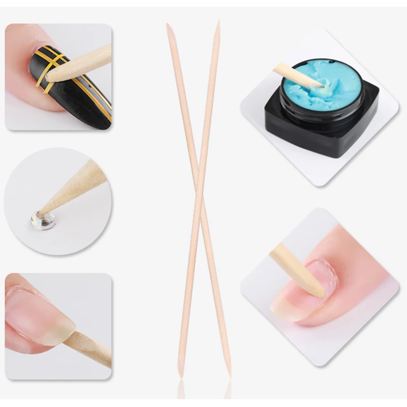 

100pcs/set Nail Art Orange Sticks Double Head Wood Dotting Pen Nail Cuticle Pusher Remover Sticks Manicure Nail Art Tool LPW