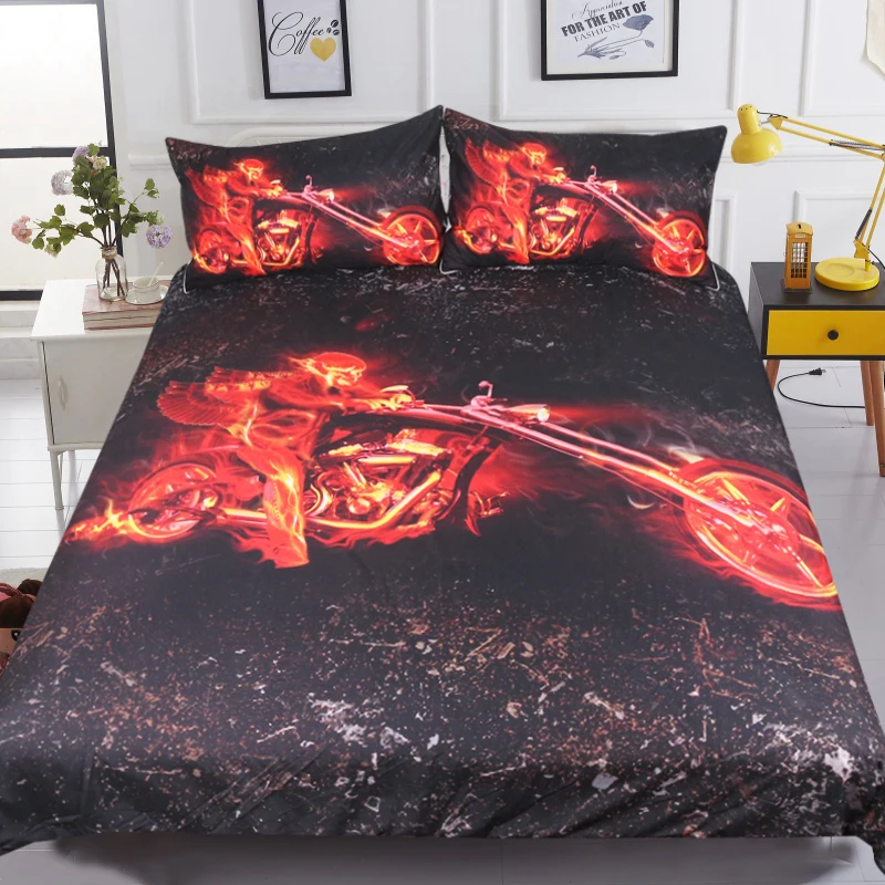 

Free shipping 3d fire engine motor bike bedding set without comforter 1pc duvet cover&2pcs pillow cases home textile PX