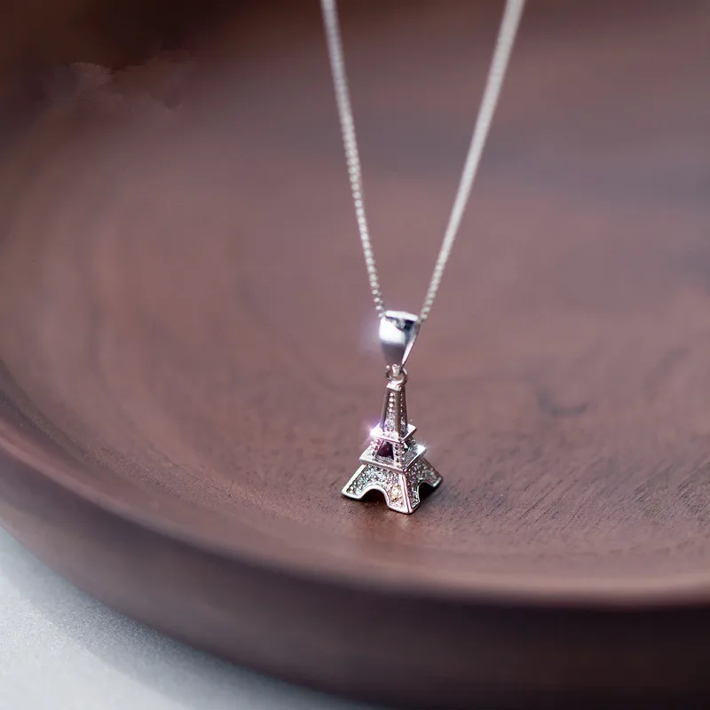 

Paris Romance 100% Genuine S925 Sterling Silver 3D Paris Eiffel Tower Charm Pendant Necklace Architecture Necklaces & Pendants