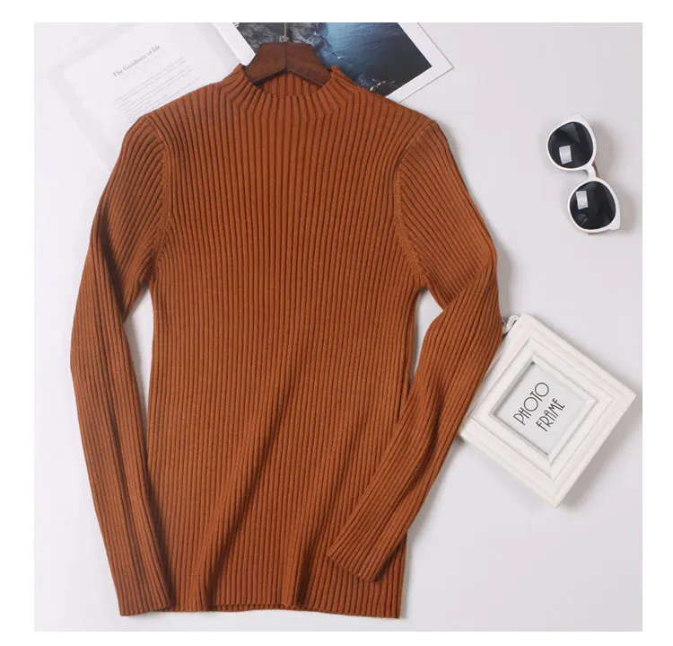 Толстые теплые женские свитера и пуловеры, осенне-зимний джемпер, высокая эластичность, мягкий вязаный свитер в рубчик, топы, Femme Pull - Цвет: brown