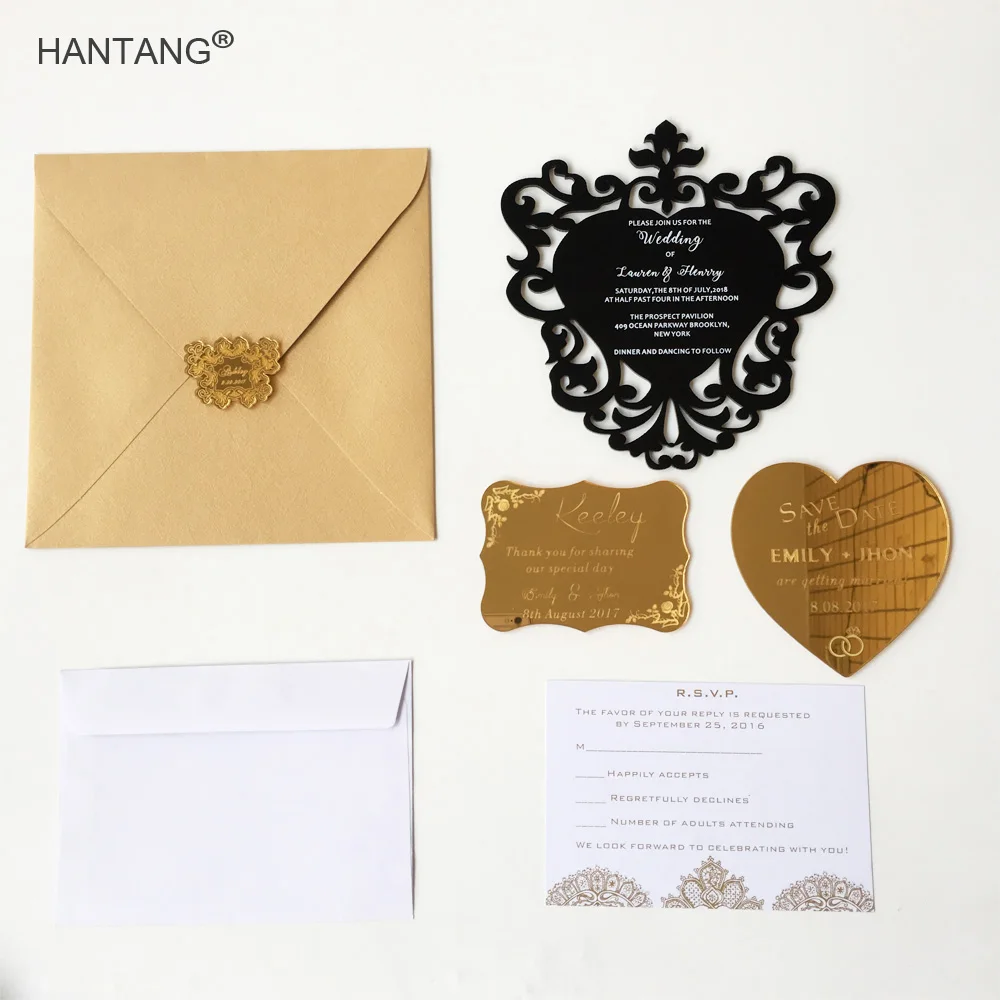 

Индивидуальные 160x170 мм полые в форме сердца черные акриловые свадебные приглашения 100 наборов в партии