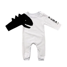 Новорожденных Для маленьких мальчиков девочек 3D Динозавр ползунки осень в полоску с длинными рукавами одежда для мальчиков и девочек комбинезон одежда из хлопка 0-24 м