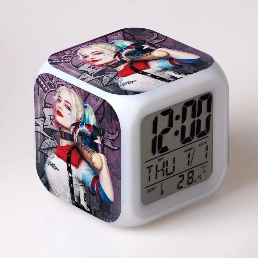 

New Suicide Squad Harley Quinn Figurin Joker Figma juguetes Digital Alarm Clock LED Colorful Touch Light Figurine Toy for Boys