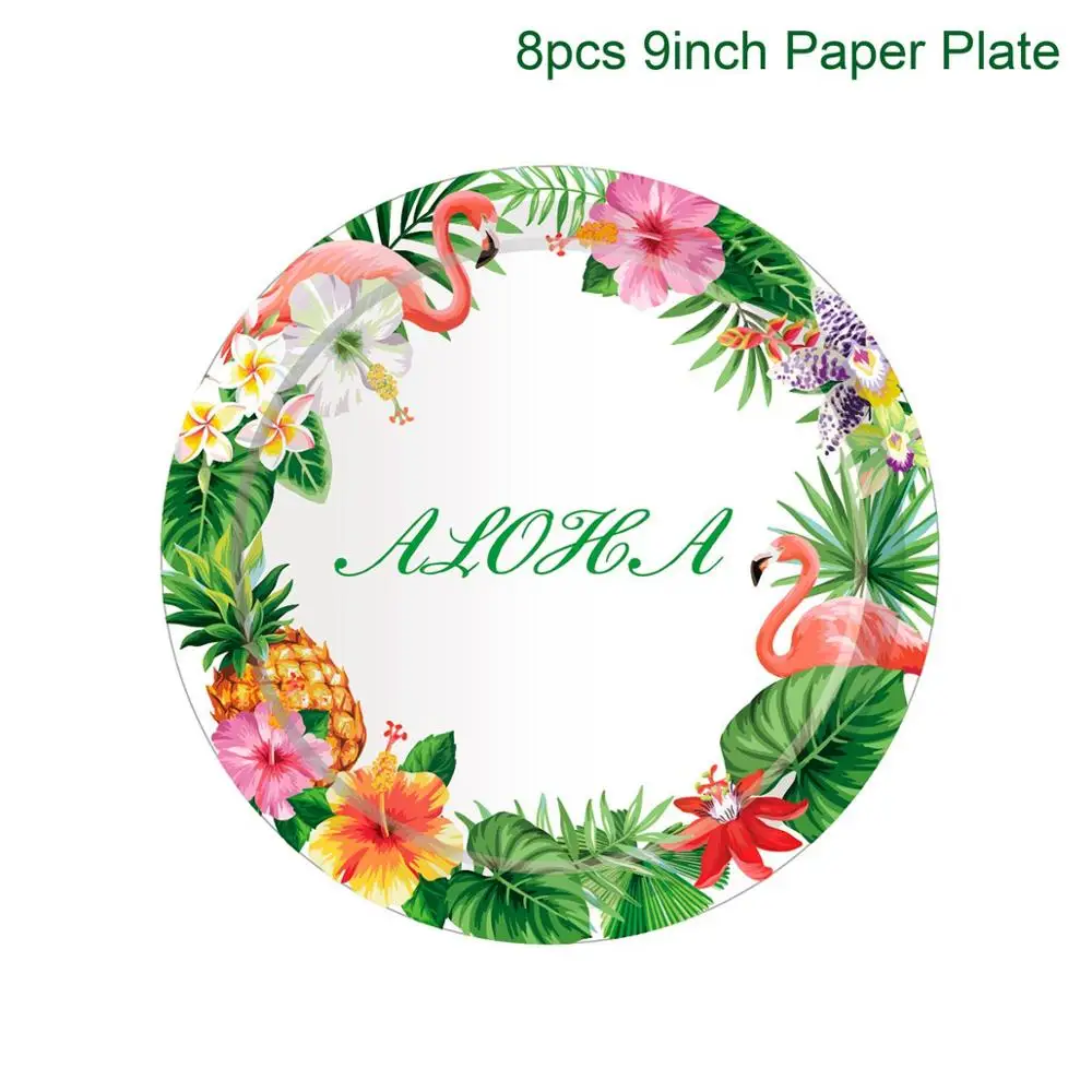 Huiran Hawaii Disposable Tableware Disposable Jungle Party Tableware Safari Decoupage Paper Napkin Flamingo Chindren Party - Цвет: 9inch paper plate