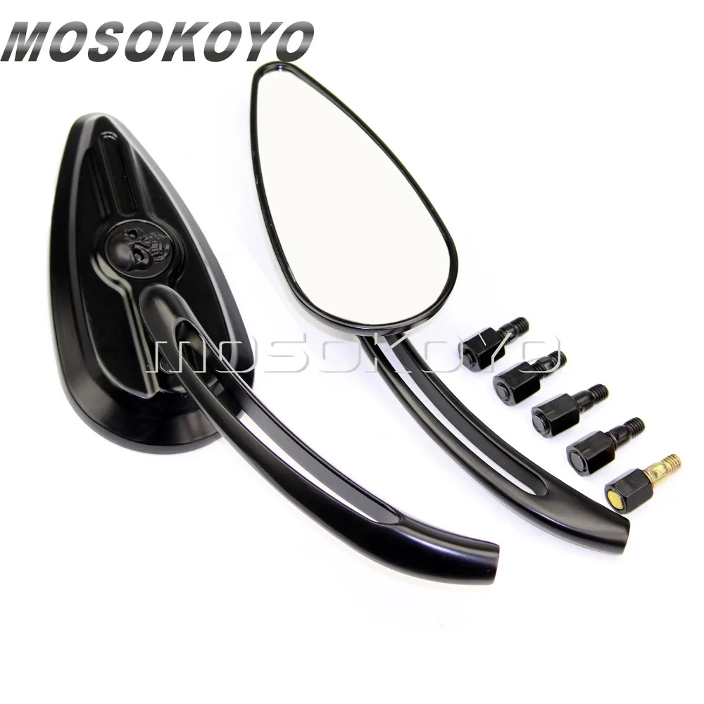 

For Harley Dyna Heritage Softail Pair Black Motor Aluminum Rearview Mirrors Skull Side Mirror M8 M10 Bolt