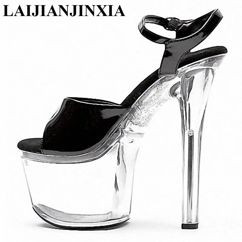 LAIJIANJINXIA New Black Crystal Sandals Fashion 17cm High-Heeled Shoes Princess Plus Size 34-46 Sexy Shoes Club Heels For Women