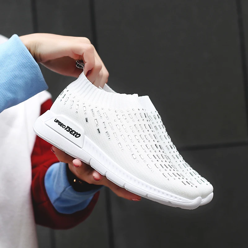 

New Women Sneaker Stretch Knitting Shoes Spring Flats Mesh Breathable Casual Sock Shoes Female Drop