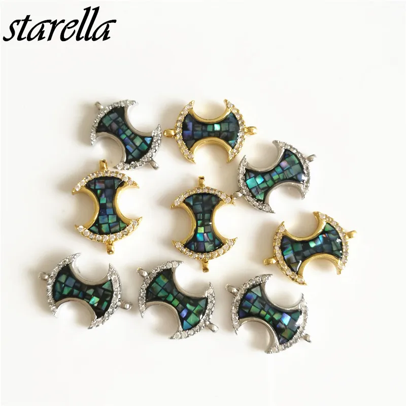 

Starella Micro Pave CZ Connector Natural Black Abalone Shell Charm for Bracelet Making Accesorios Joyeria