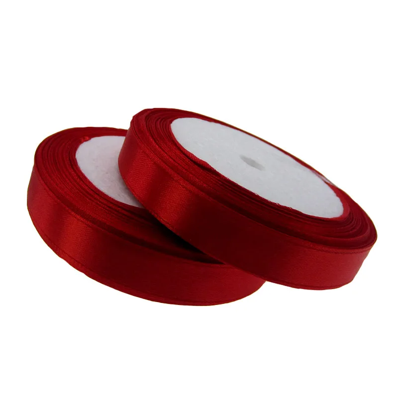 25yards/roll 1/2" Red Silk Satin Ribbons Fabric Ribbon For Craft Sewing