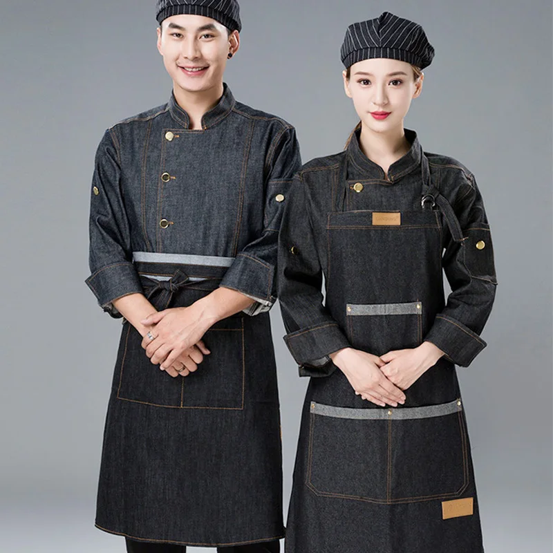 

Jean Chef Uniforms Men Women Services Cooking Clothes New style