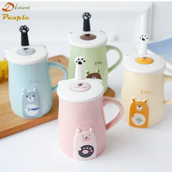 

Cute Bear Animal Coffee Milk Mug Creative Heat-resistant Ceramic Cups with Lids Porcelain Tea Mugs Breakfast Drinkware Gift