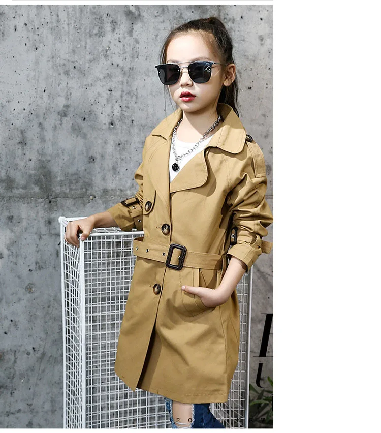 teeange little girls trench coats single breasted long jackets for girls clothing tops kids windbreaker spring autumn outerwear 6 8 10 12 Years clothing  (9)