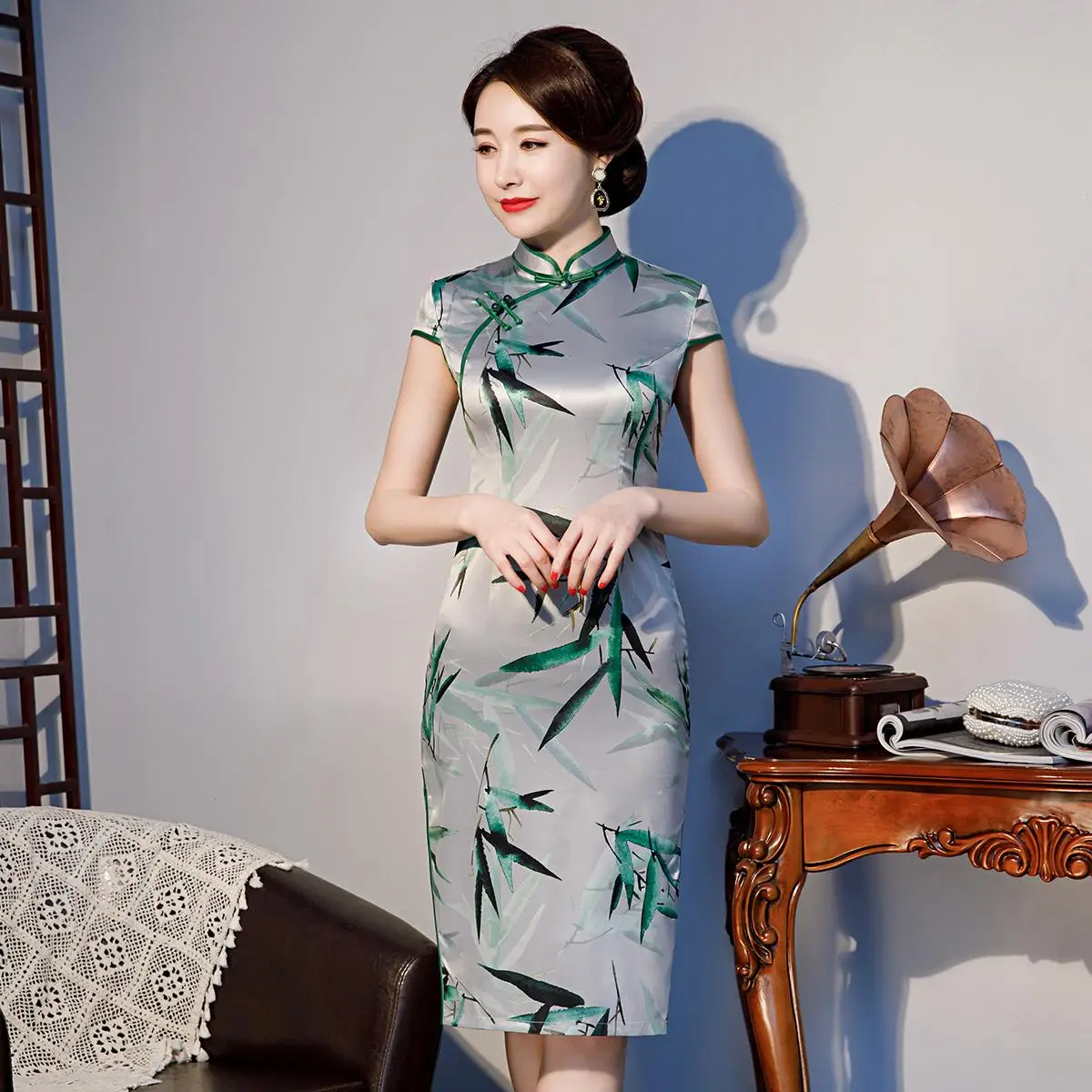 Летнее вискозное Женское Платье До Колена Qipao с цветочным принтом элегантное китайское вечернее винтажное тонкое Восточное плюс размерное Ципао - Цвет: Style 8