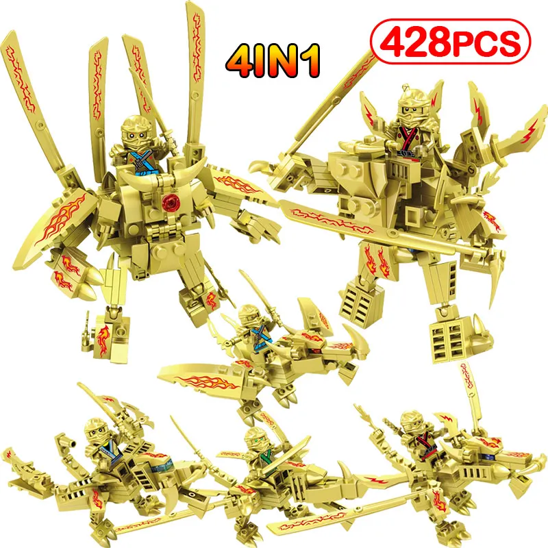 

428pcs/4IN1 Building Block Brick Gold Edition Figures Compatible Legoinglys Ninjago for Children's Birthday Present Gift Toys