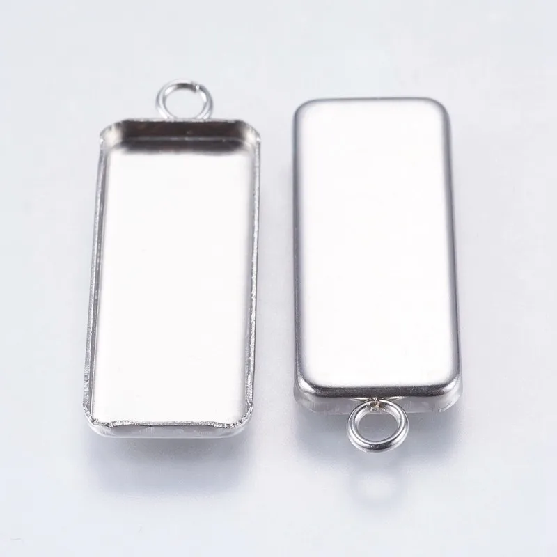 

50pcs Stainless Steel Pendant Cabochon Settings Rectangle Metal Stamping Tag Charms Cabochons for Jewelry Making Tray:10x25mm F6