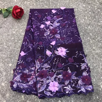 

New Arrival African Appliqued Tulle Lace Fabric Wholesale African Party Laces 2019 Popular 3D Rose Beaded French Lace Fabrics
